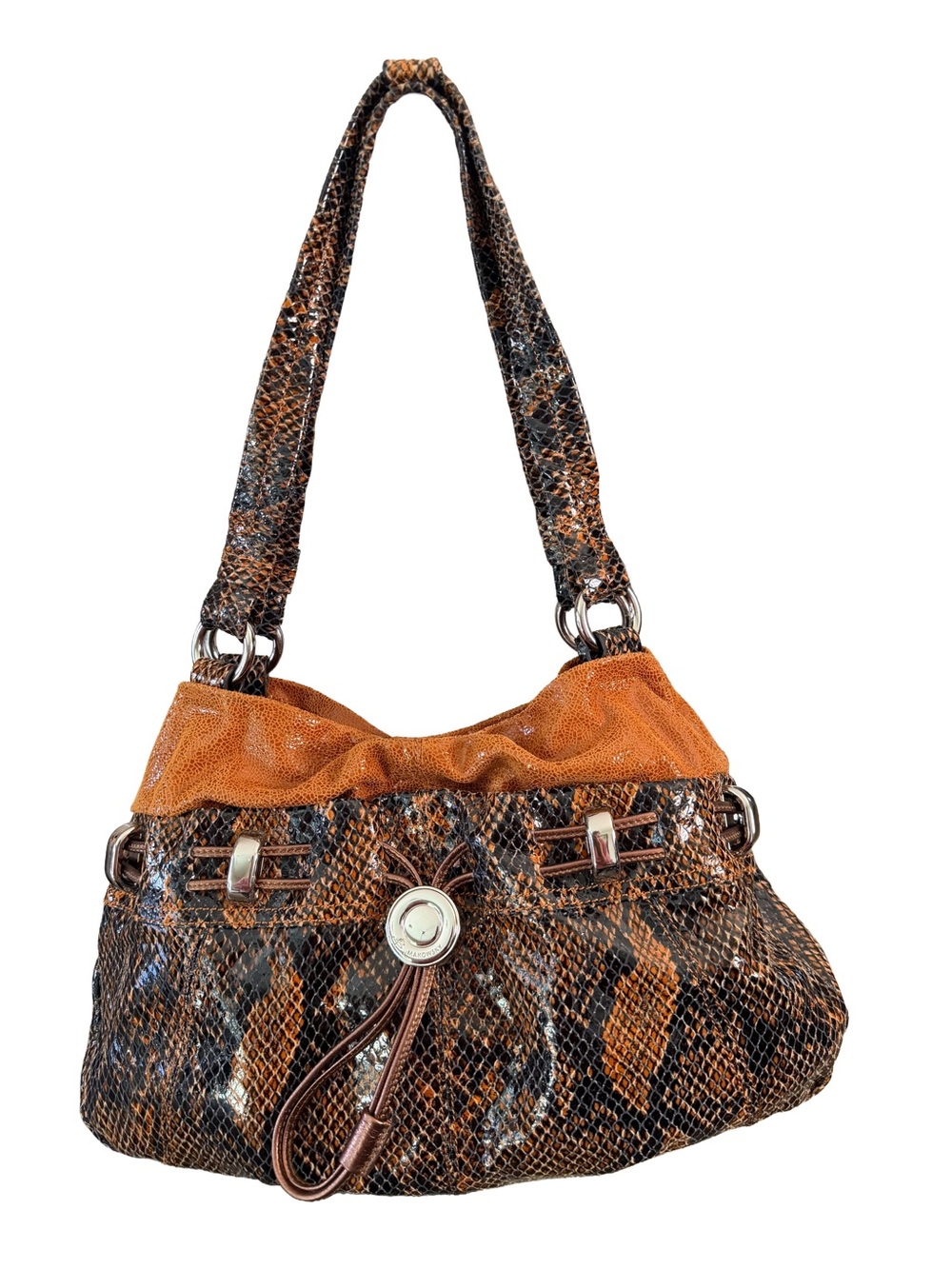 b. makowsky Y2K Brown Snake-Print Shoulder Bag